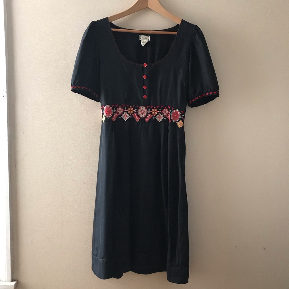 Viola Anthropologie Boho Black Silk Dress